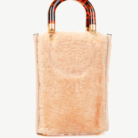 Fendi Mini Sunshine Shopper Tan Sheepskin Logo Mini-Bag - Picture 4 of 12